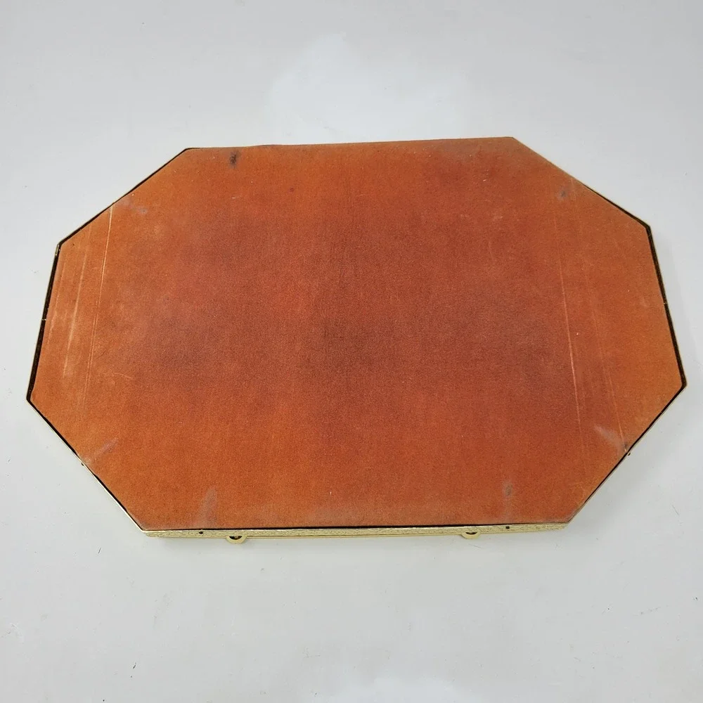 Vintage Gold‎ Brass Octagon Mirrored Vanity Tray Hollywood Regency Filigree 13x9